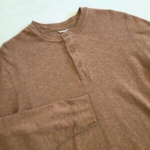 Reigning Champ Men's XL Brown Henley Long Sleeve Shirt Workout Gym Casual